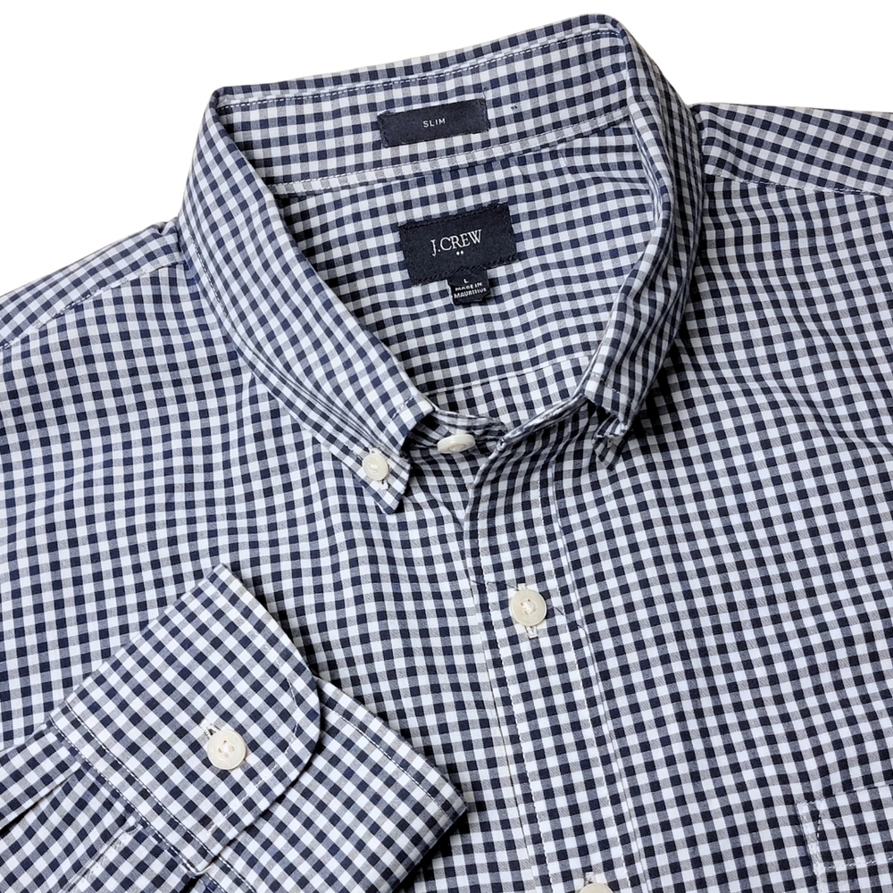J. Crew Navy Gingham Slim Button Down Shirt L - Picture 6 of 6